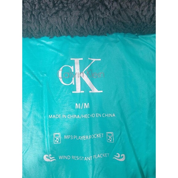 Calvin Klein Vest Womens Medium Teal Down Puffer Rib Knit Back Zip MP3 Pocket - Picture 2 of 11